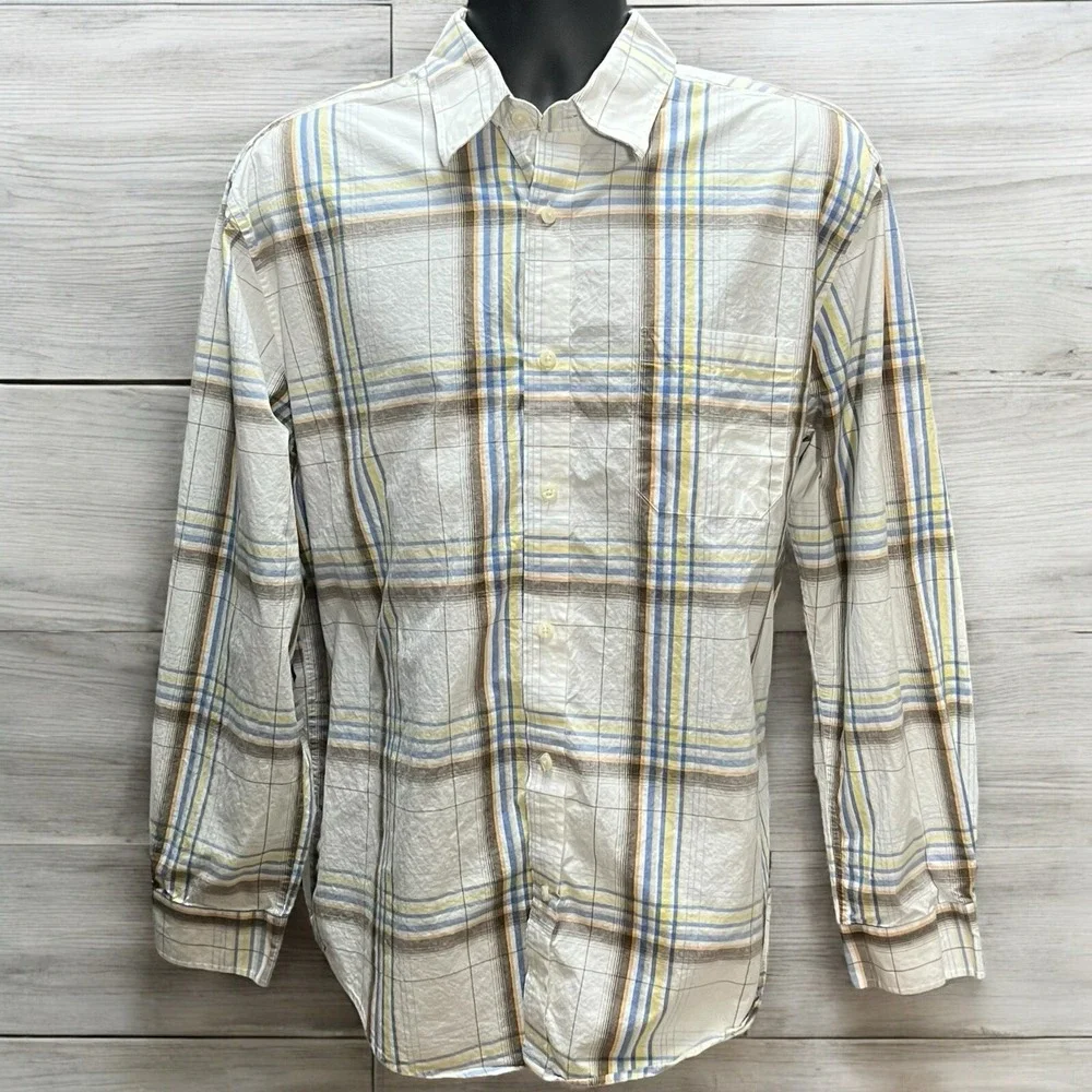 JOE JOSEPH ABBOUD Men's XL Plaid Button Up Shirt 100% Cotton‎ Long Sleeve EUC